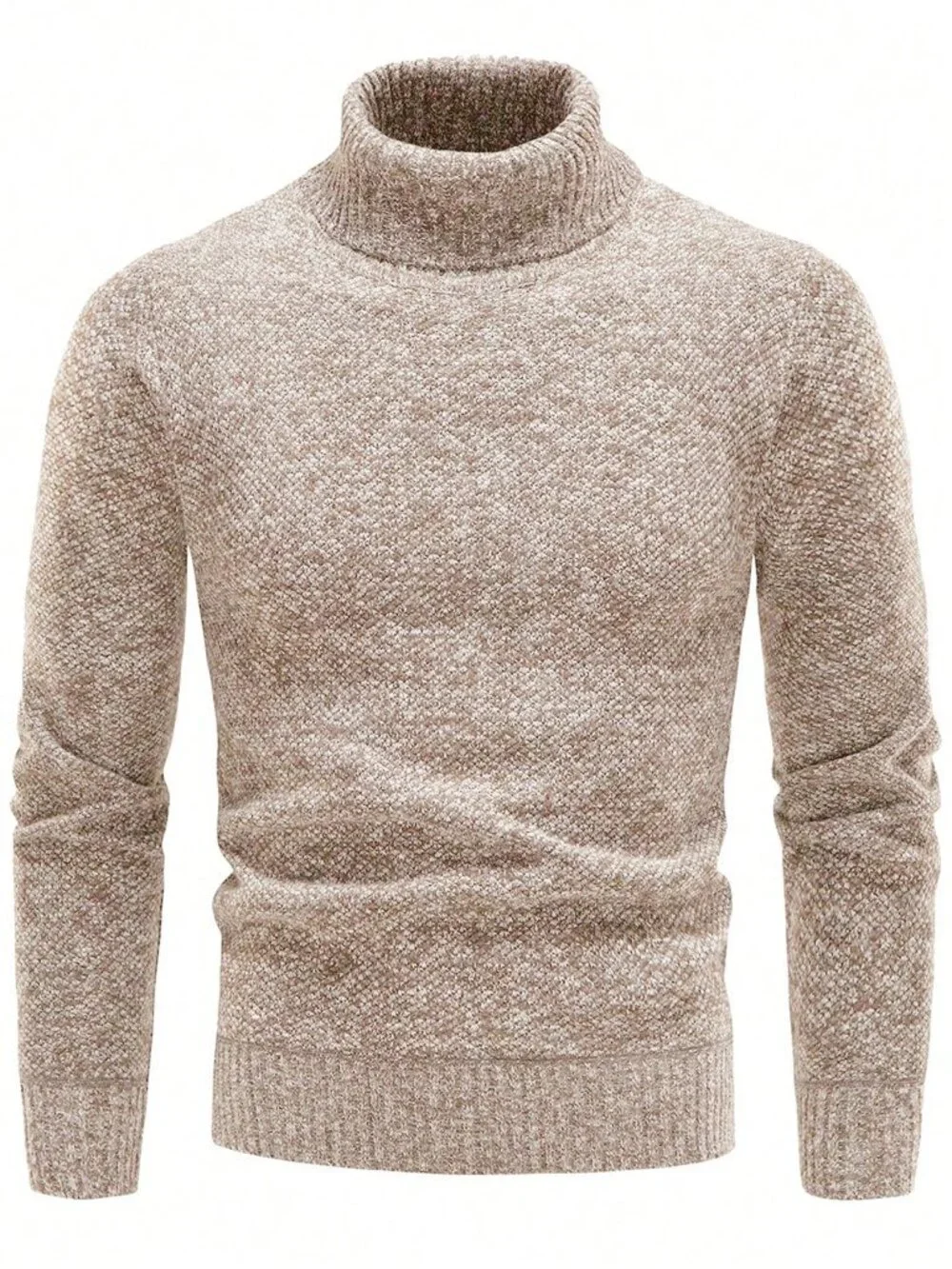 Apricot Casual Men's Turtleneck Long Sleeve Knit Sweater Pullover